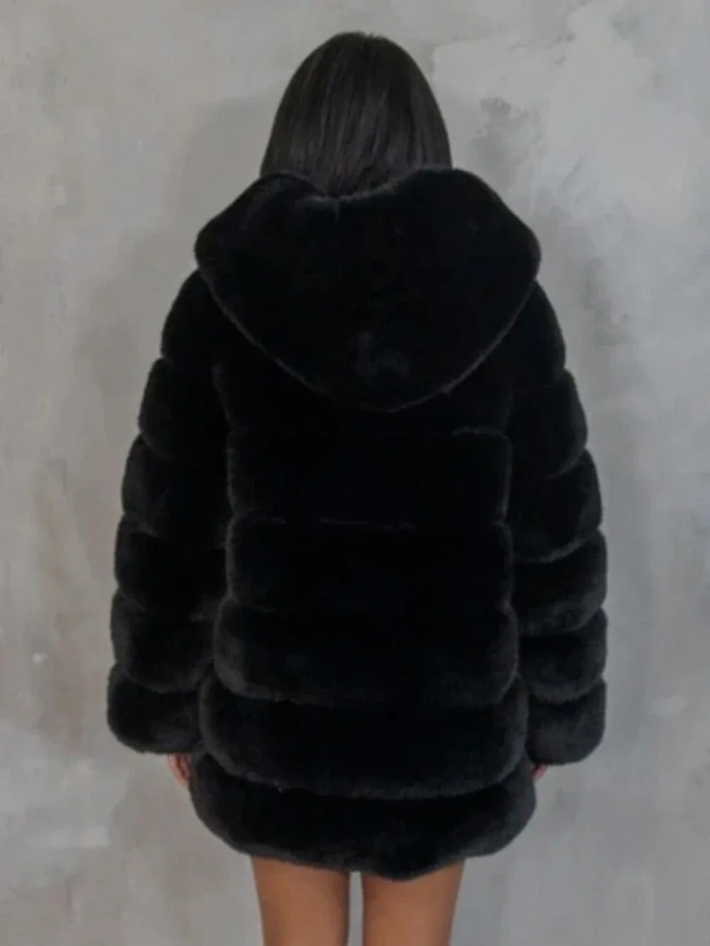 Disco Disiac Black Vegan Fur Hooded Coat with Red Lining - Women's Jacket